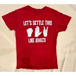 Let's Settle This Like Adults Rock Paper Scissors Graphic Red T-Shirt Crew Neck